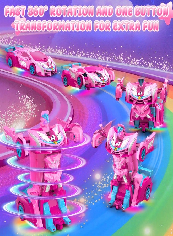 Hanroni Unicorn Transform RC Cars for Girls Toys with Rainbow Eyes & Underbody Lights, Fast 360°Rotation & 2.4GHz Robot Remote Control Car One-Button Deformation,Stocking Stuffers for 3-12 Year Old Girl Gifts - Image 4